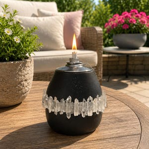Natural Clear Quartz Gemstone Tabletop Tiki Torch