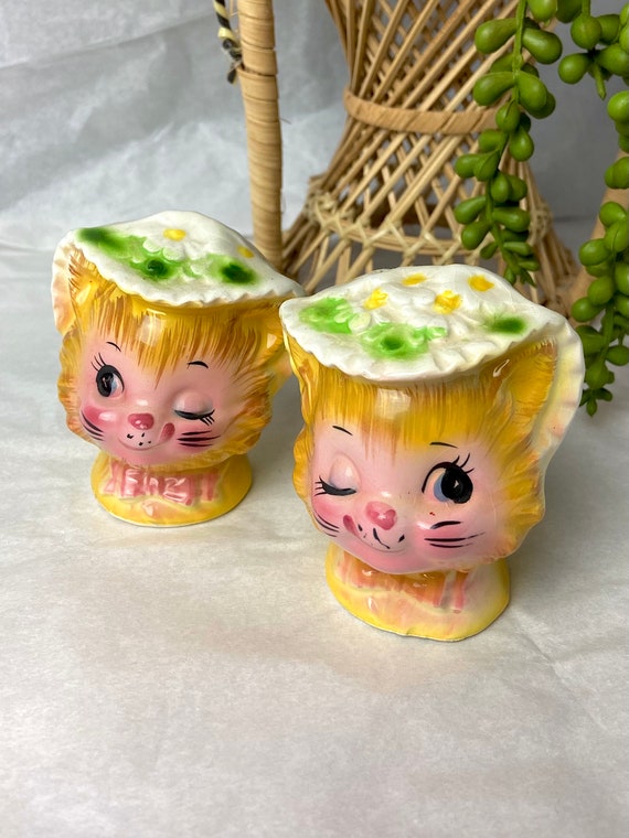 Vintage Enesco Winking Kitty Miss Priss Cat Salt and Pepper Etsy