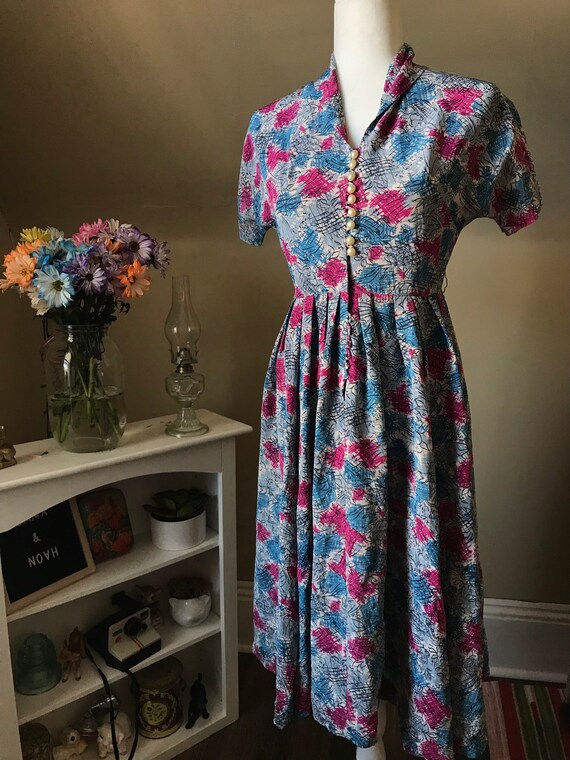 Vintage 1940s Rayon Dress | 1940s dolman sleeved d