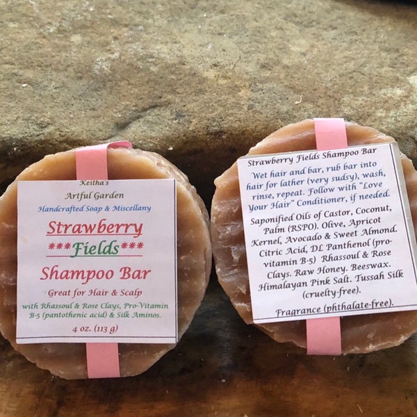 Strawberry Fields Shampoo Bar, color varies and may be darker due to raw honey.