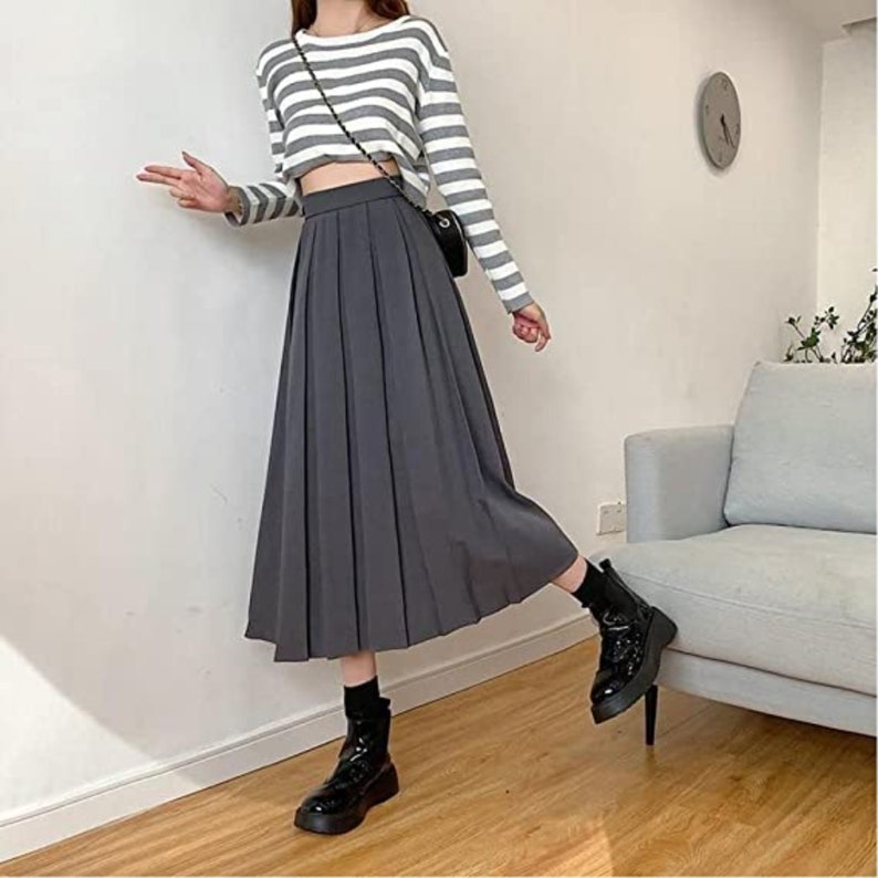 Dark Academia Long Skirt Casual Vintage Pleated Midi Dress - Etsy