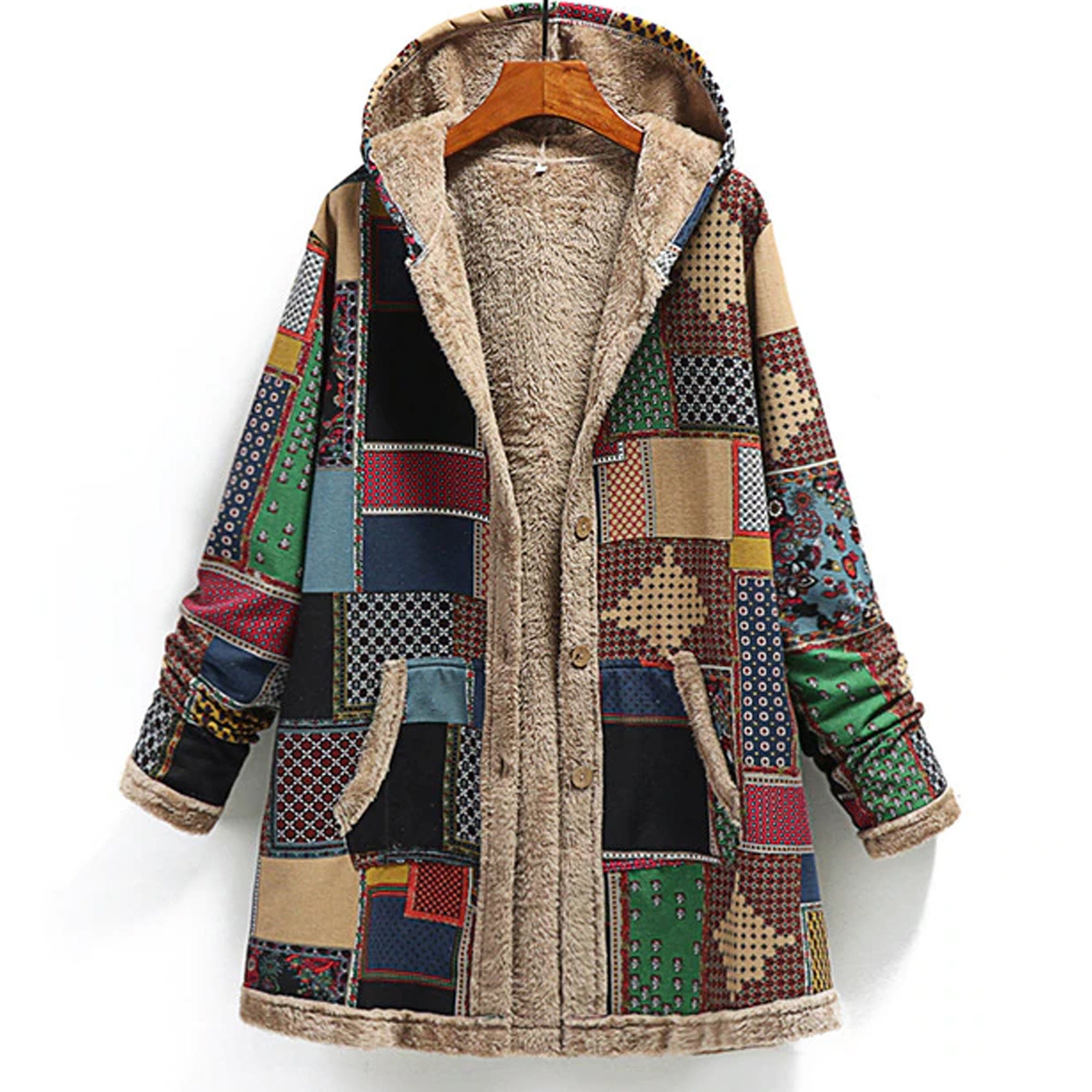 Vintage Women Winter Coat Boho Hooded Thick Fleece Coat - Etsy
