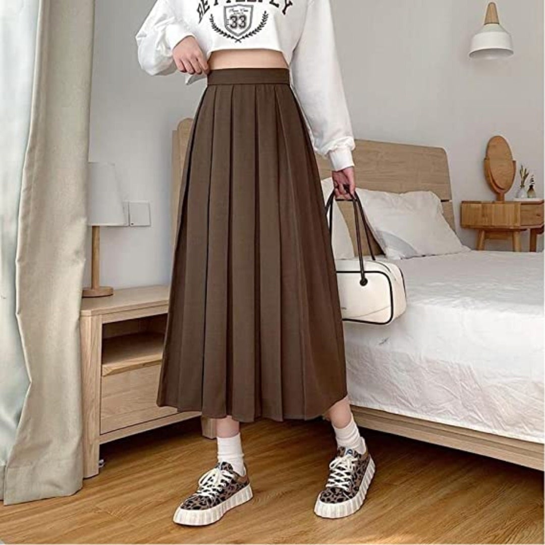 Dark Academia Long Skirt Casual Vintage Pleated Midi Dress - Etsy