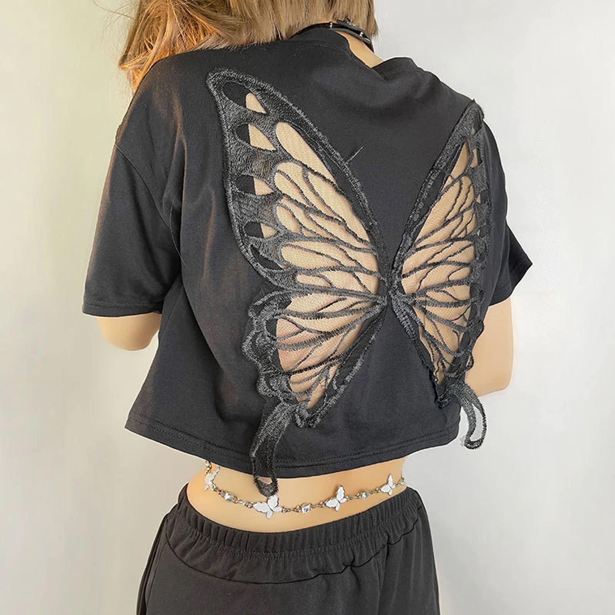 Butterfly Cut Out Aesthetic Tee Indie Y2K Boho Crop Top - Etsy