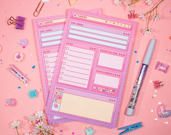 Artsy Aesthetic Daily Planner Pad Kawaii Art Aesthetic Stationery 