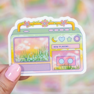 Adesivo de vinil à prova d'água Boombox | Estética floral kawaii de verão
