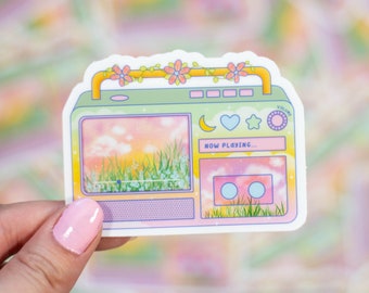 Boombox Cute Vinyl Waterproof Sticker | Kawaii Aesthetic Floral Summer