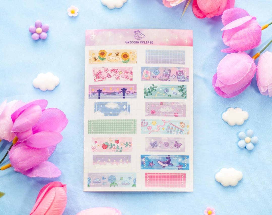 Washi Tape Strips Sticker Sheet - Etsy
