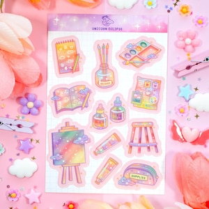Art Room Aesthetic Sticker Sheet | Planner Stickers, Kawaii Stickers