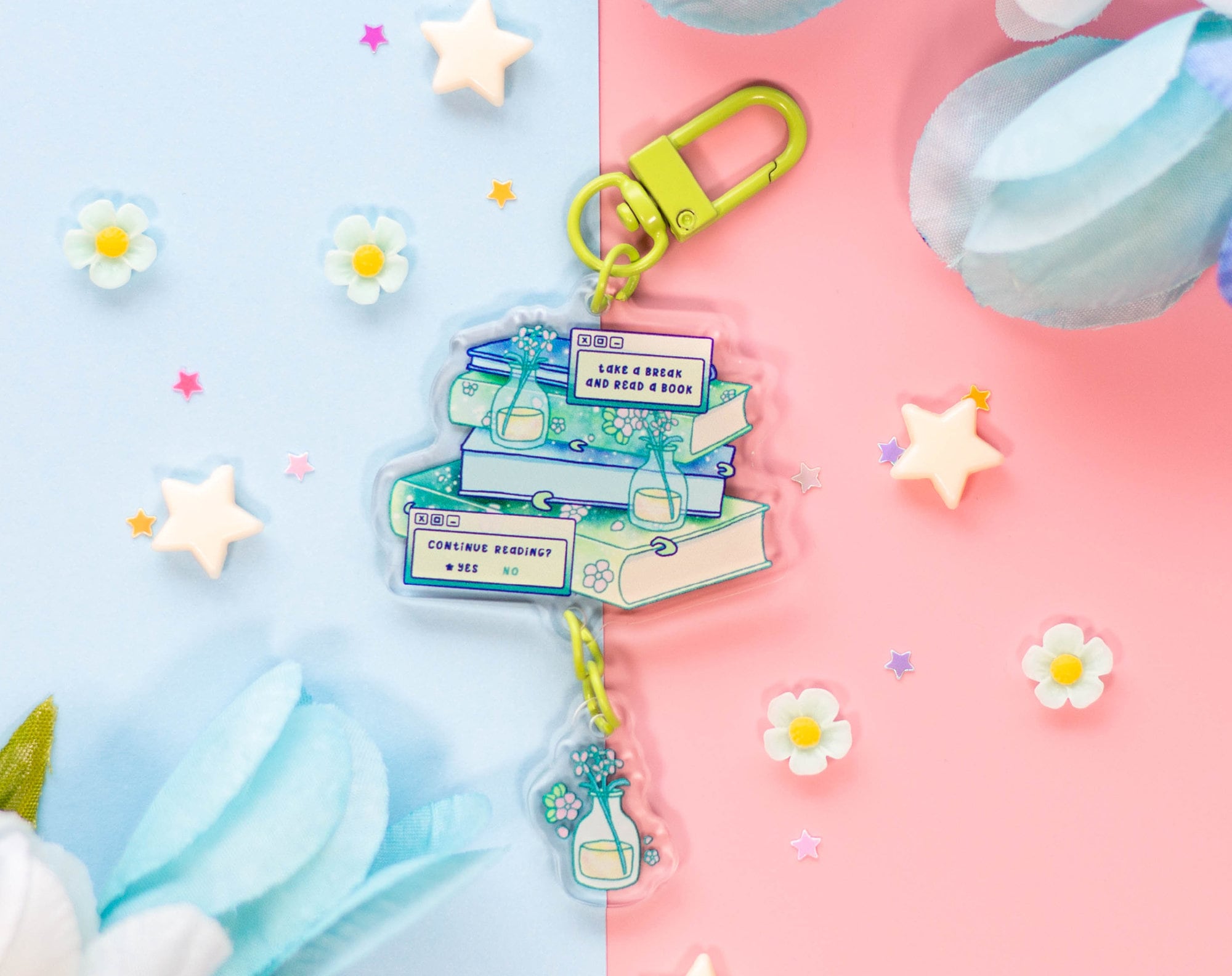 Stacked Books Linked Keychain | Aesthetic Cute Acrylic Charm