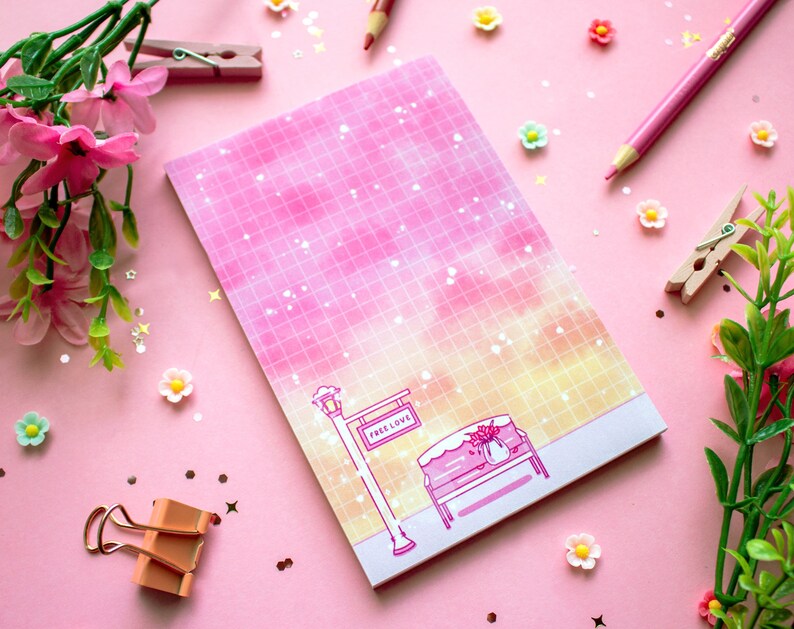 Love Bench Pink Cute Aesthetic Memo Notepad Etsy