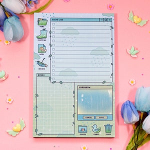 Rainy Daily Planner Pad Kawaii Art Aesthetic Stationery image 1