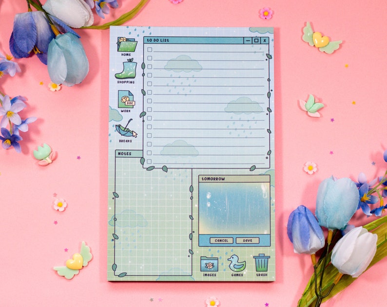 Rainy Daily Planner Pad Kawaii Art Aesthetic Stationery image 1