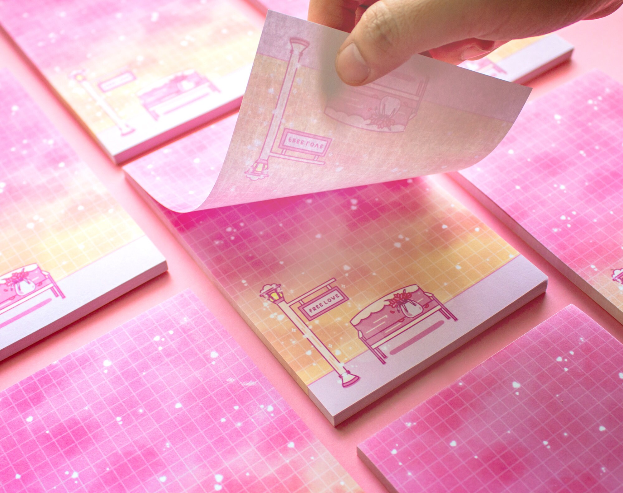 Love Bench Pink Cute Aesthetic Memo Notepad Etsy
