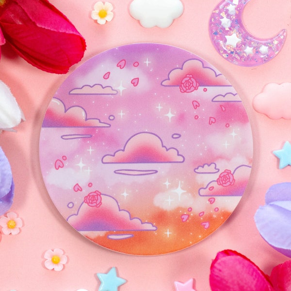 Rosy Sky Acrylic Coaster | Kawaii Drinks Cork Coaster Home Decor Accessories