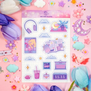 Study Night Aesthetic Sticker Sheet | Planner Stickers, Kawaii Stickers