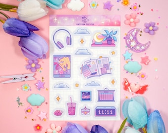 Study Night Aesthetic Sticker Sheet | Planner Stickers, Kawaii Stickers