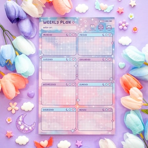 Game Time Weekly Planner Pad | Dreamy Floral Cute Kawaii Art Aesthetic Stationery