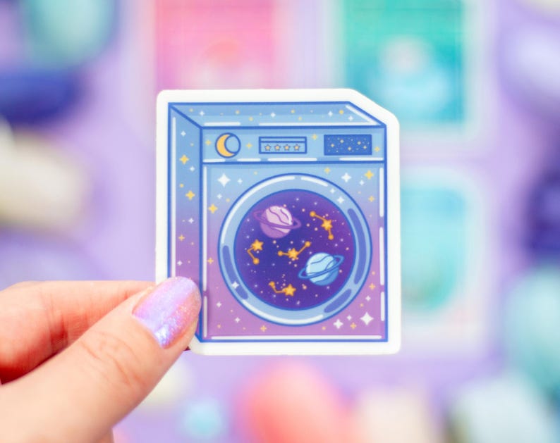 Machine Clean Sticker Cute Laundry Machine Aesthetic Cute Vinyl Stickers - Etsy