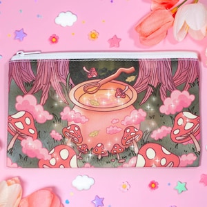 Mushroom Cottagecore Cute Aesthetic Pencil Case | Cottagecore Canvas Bag Zipper Pouch