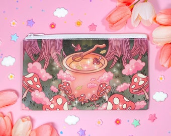 Mushroom Cottagecore Cute Aesthetic Pencil Case | Cottagecore Canvas Bag Zipper Pouch