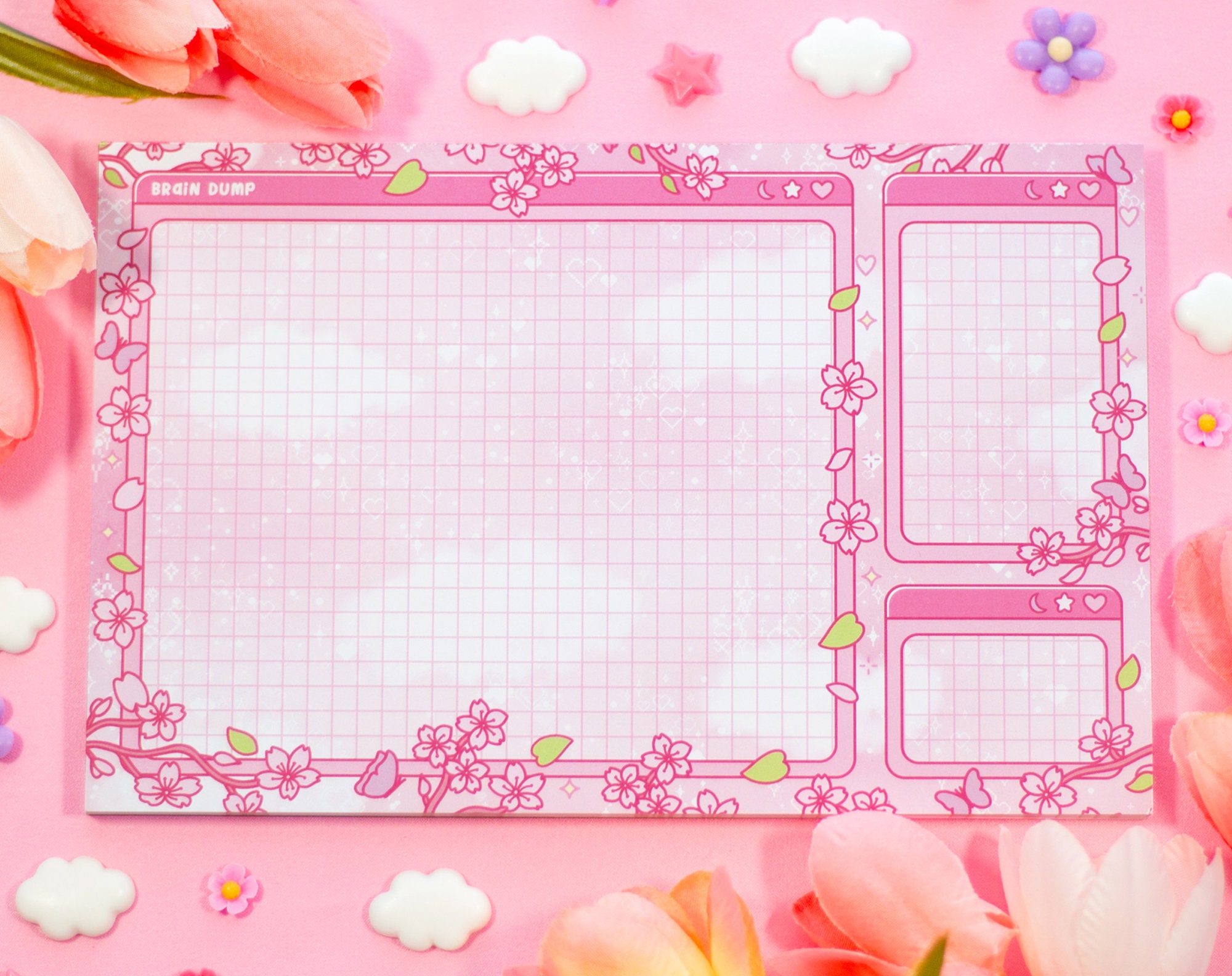 Sakura Brain Dump Planner Pad | Kawaii Art Cute Aesthetic Stationery Office Supplies Gift