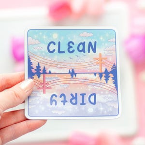 Tag und Nacht niedliches ästhetisches Geschirrspülmittel quadratischer Magnet | Sauberer und schmutziger Text