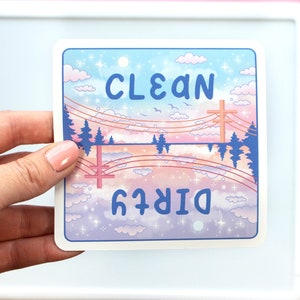 Day and Night Cute Aesthetic Dishwasher Square Magnet | Clean and Dirty Text