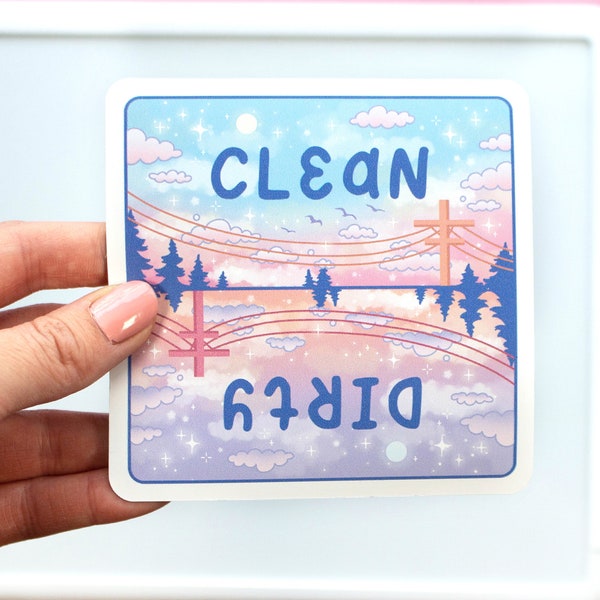 Day and Night Cute Aesthetic Dishwasher Square Magnet | Clean and Dirty Text