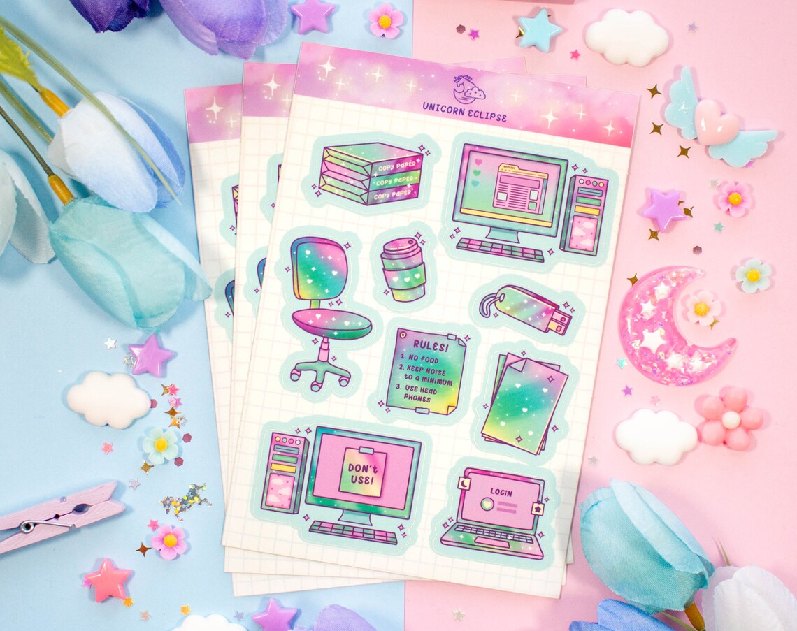 Computer Lab Aesthetic Sticker Sheet | Kawaii Stickers - Etsy