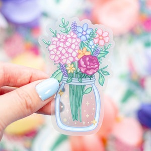 Flower Jar Vinyl CLEAR Sticker | Cute Aesthetic Waterproof Durable Laptop Sticker