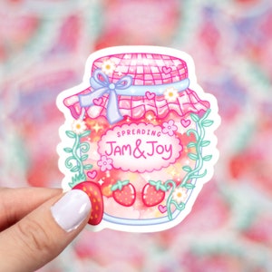 Leuke esthetische vinylsticker aardbeienjam