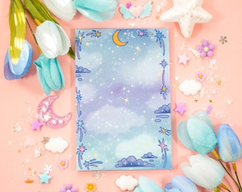 Celestial Galaxy Notepad | Cute Dreamy Kawaii Aesthetic Stationery Memo Pad