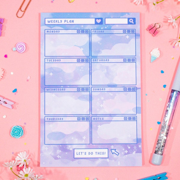 Blue Skies Weekly Planner Pad | Kawaii Art Aesthetic Stationery