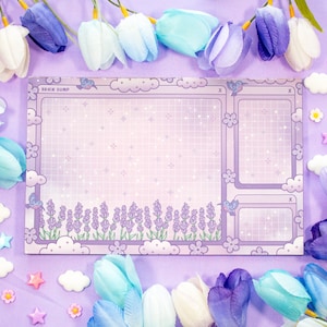 Lavendel Träume Brain Dump Planer Pad | Kawaii Art Nettes ästhetisches Briefpapier Bürobedarf Geschenk