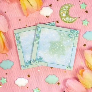 Green Galaxy Window Sticky Note | Cute Kawaii Dreamy Space Aesthetic Stationery Memo Pad