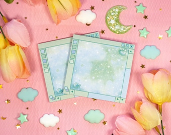 Green Galaxy Window Sticky Note | Cute Kawaii Dreamy Space Aesthetic Stationery Memo Pad