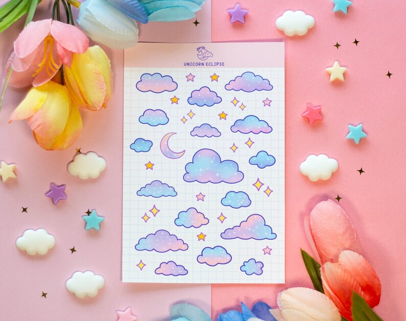 Clouds Aesthetic Cute Bullet Journal Planner Sticker Sheet 