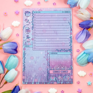 Secret Garden Daily Planner Pad | Dreamy Floral Cute Kawaii Art Aesthetic Stationery Note Pad