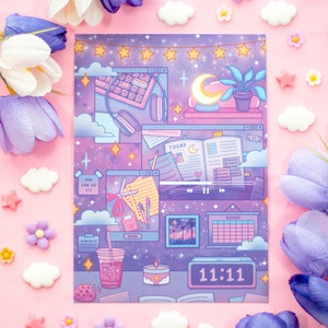 Nuit d'étude mignonne Impression artistique