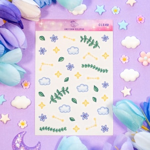 Hoja de pegatinas transparentes Botanical Bliss Deco / Pegatinas para planificador, Pegatinas decorativas