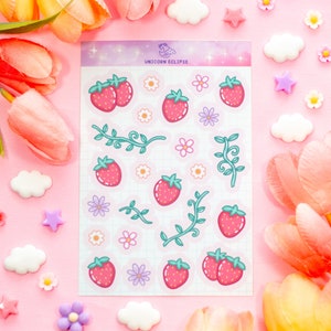 Foglio di adesivi estetici di fragole / Adesivi per planner, Adesivi kawaii