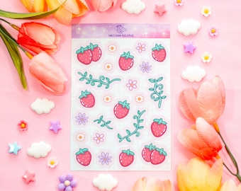 Strawberries Aesthetic Sticker Sheet | Planner Stickers, Kawaii Stickers