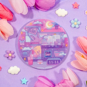 Study Night Acrylic Coaster | Kawaii Drinks Coaster Home Decor Accessories