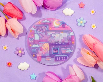 Study Night Acrylic Coaster | Kawaii Drinks Coaster Home Decor Accessories