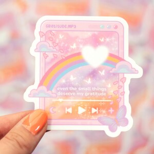 Dankbaarheid muziekspeler waterdichte vinyl sticker | Leuke kawaii-bevestiging laptopsticker