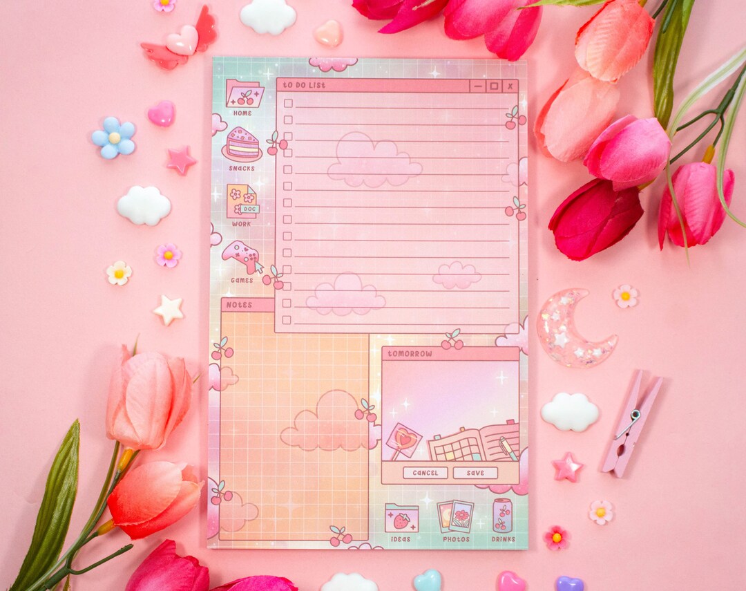 Study Break Daily Planner Pad | Kawaii Art Aesthetic Stationery - Etsy