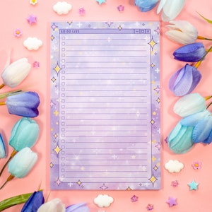 Sparkles To Do List Planner Pad Dreamy Cute Kawaii Art Aesthetic Stationery Note Pad image 1