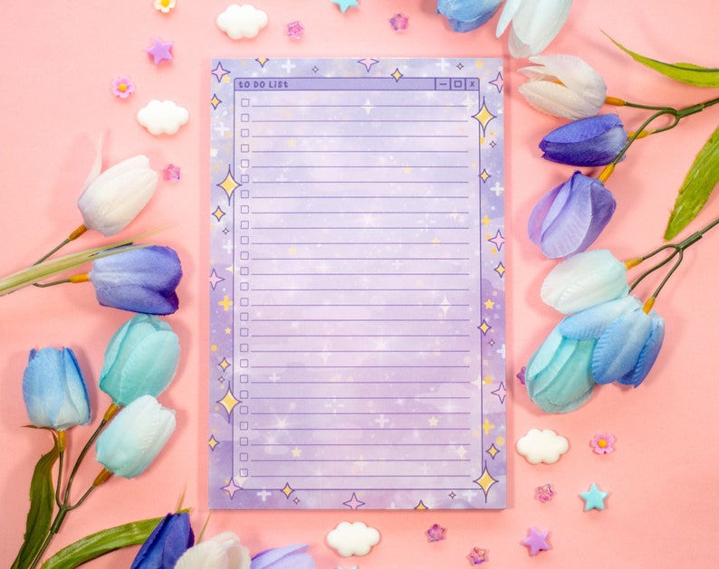 Sparkles To Do List Planner Pad Dreamy Cute Kawaii Art Aesthetic Stationery Note Pad image 1