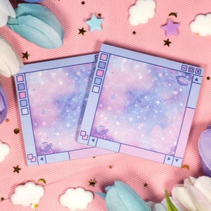 Blue Galaxy Window Sticky Note | Cute Kawaii Dreamy Space Aesthetic Stationery Memo Pad